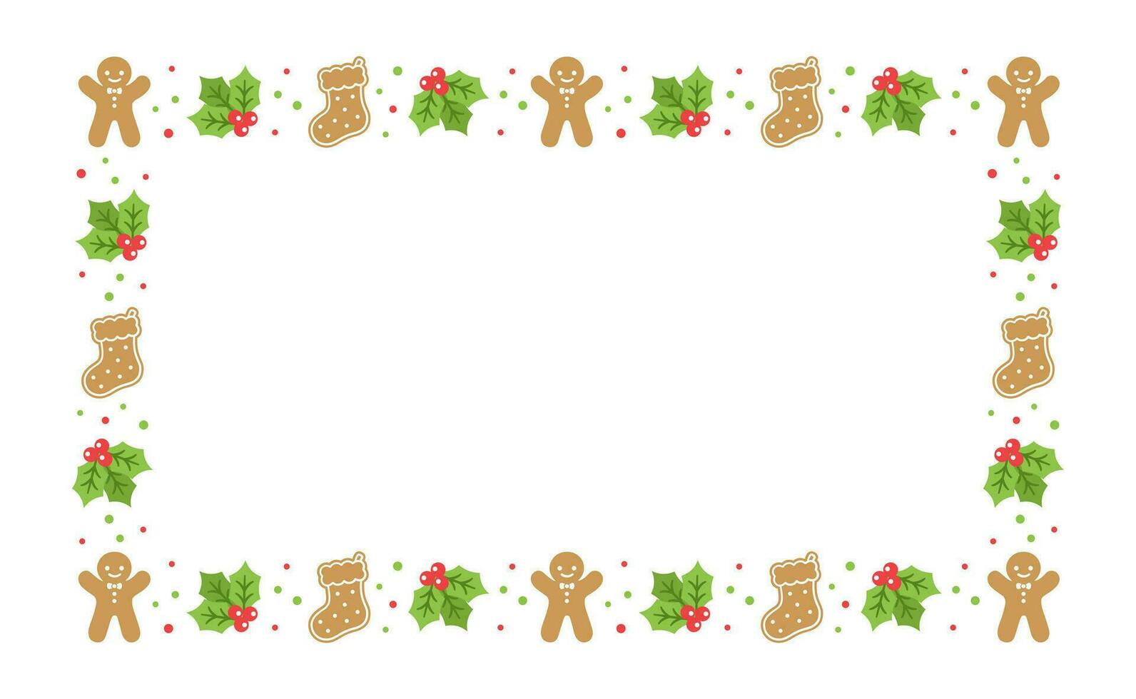 Rectangle Gingerbread Cookies Frame Border, Christmas Winter Holiday Graphics. Homemade sweets pattern, card and social media post template on white background. Isolated vector illustration.