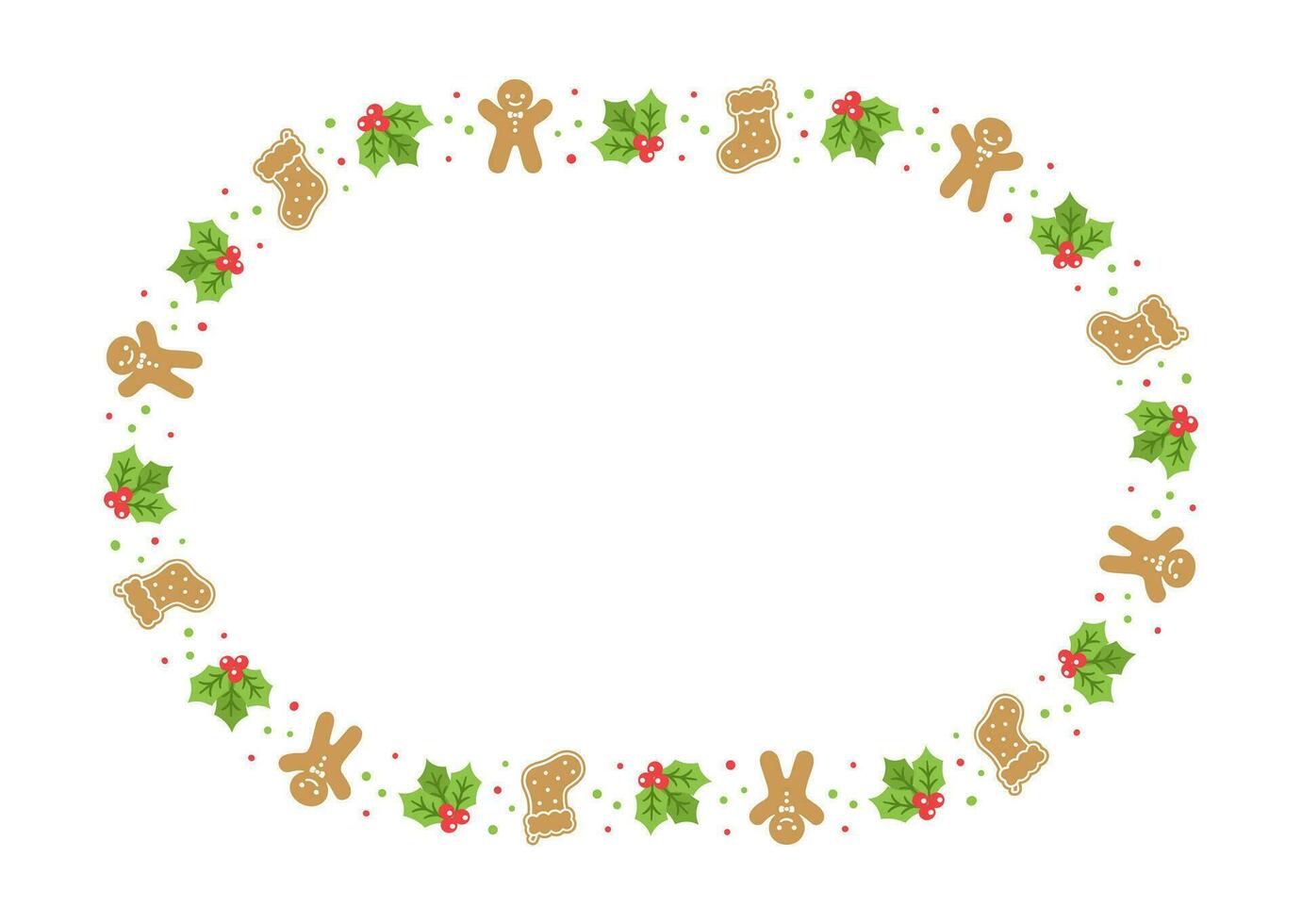 Gingerbread Cookies Frame Border, Christmas Winter Holiday Graphics. Homemade sweets pattern, card and social media post template on white background. Isolated vector illustration.