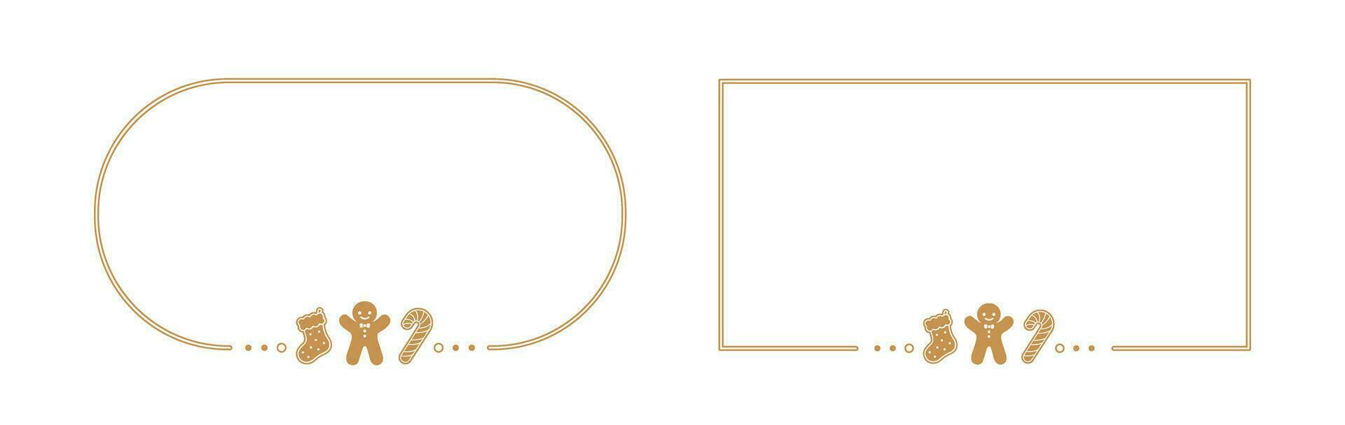 Gingerbread Cookies Frame Border Set, Christmas Winter Holiday Graphics. Homemade sweets card and social media post template on white background. Vector illustration.