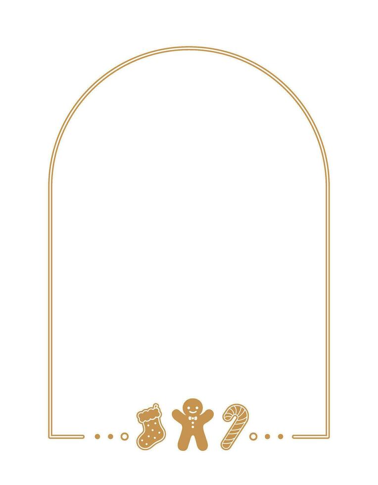 Gingerbread Cookies Arch Frame Border, Christmas Winter Holiday Graphics. Homemade sweets card and social media post template on white background. Isolated vector illustration.