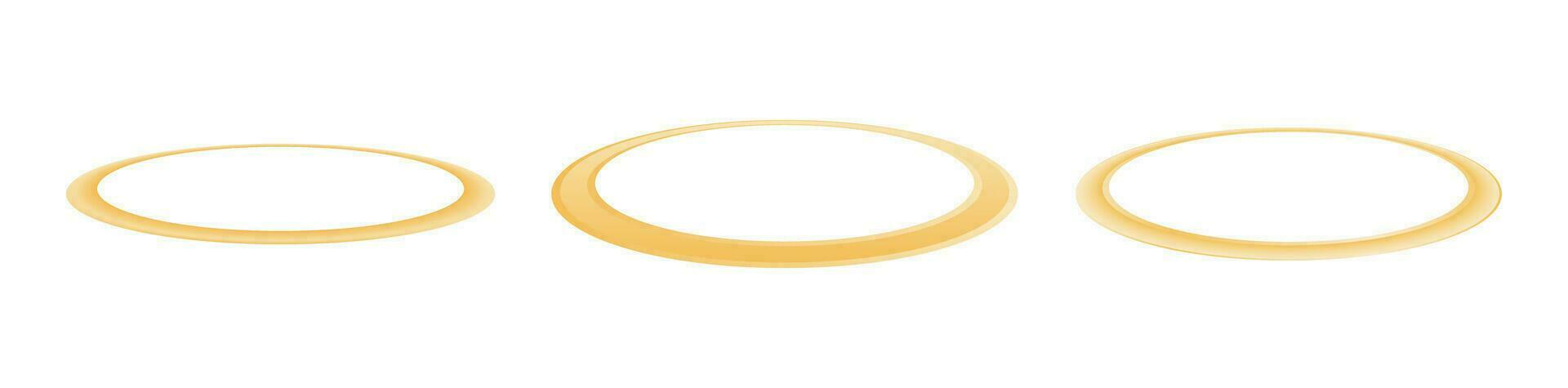 Golden disc halo. Yellow circle for decorating holiness and elemental magic with shiny halo of vector light