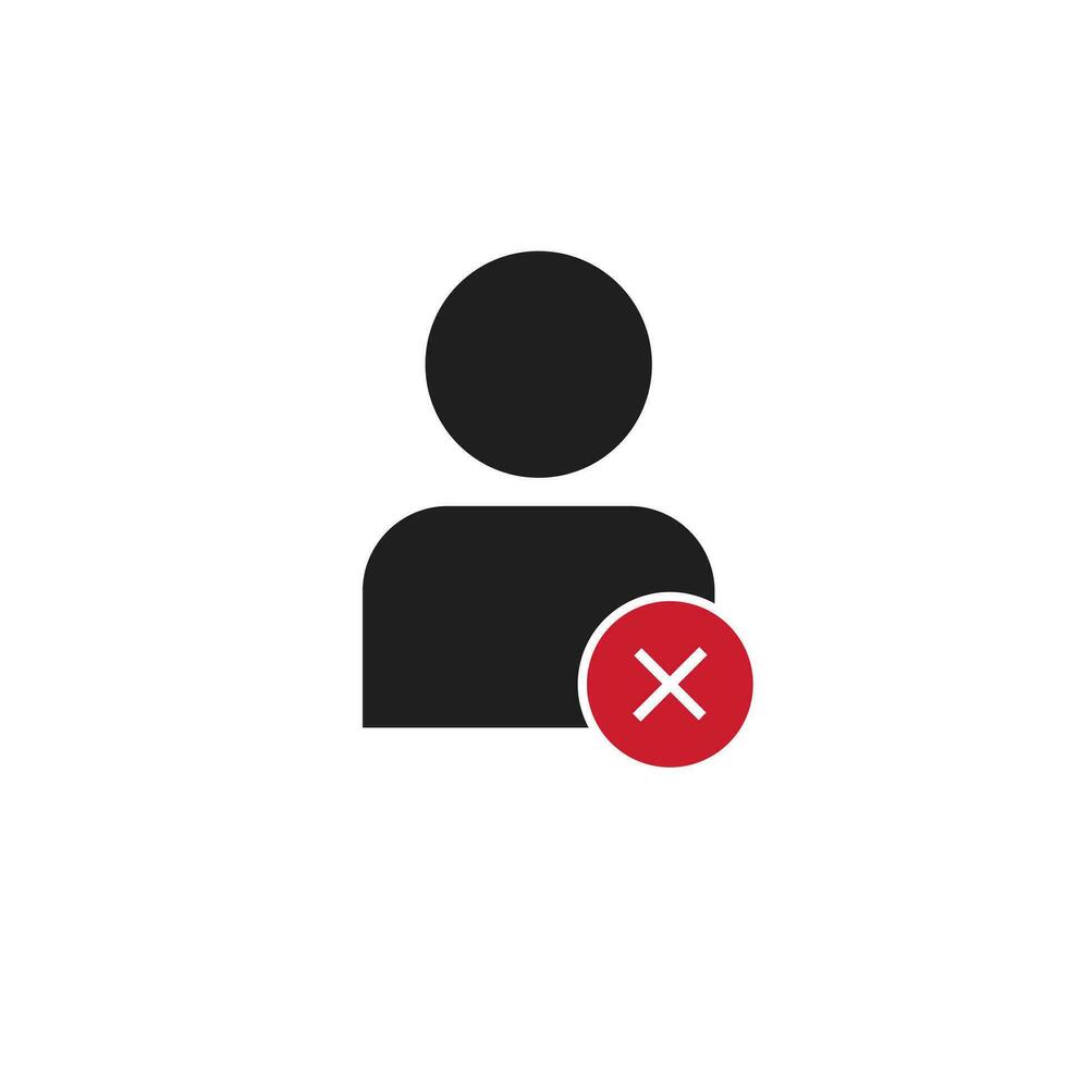 Black human silhouette with red cross. Deleted or blocked web user interface with vector offline warning