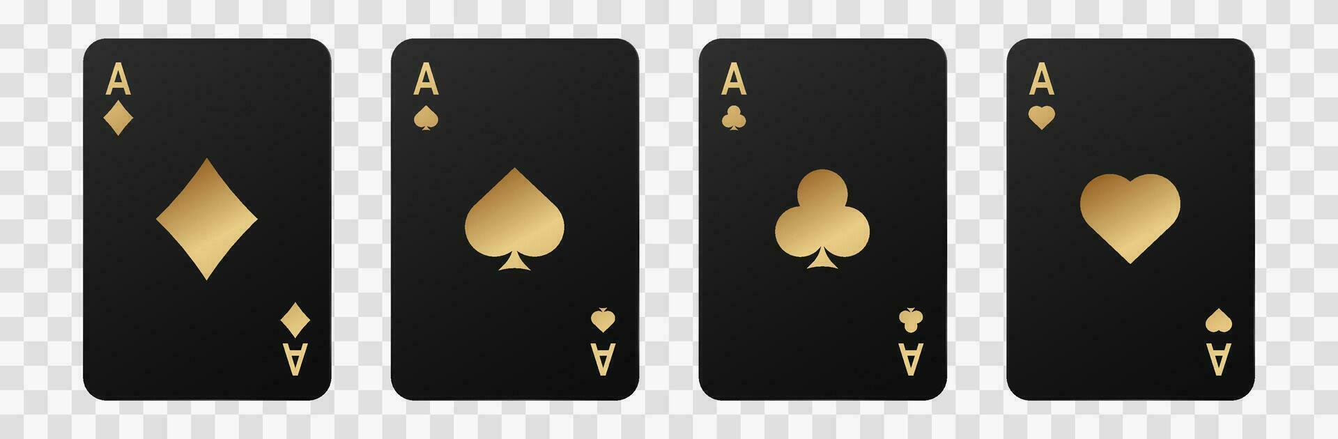 Golden gambling card suits. Black deck for poker and successful game in casino with blackjack and vector bets