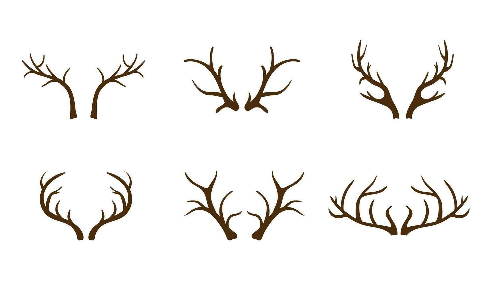 Deer and elk antlers set. Bone branching natural decorations for interior design with elegant shape and vector ornament