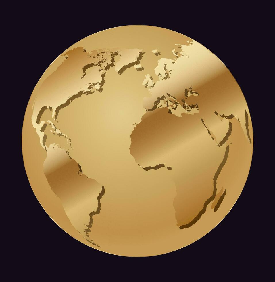 Golden world globe europe, africa and america Gold world map vector