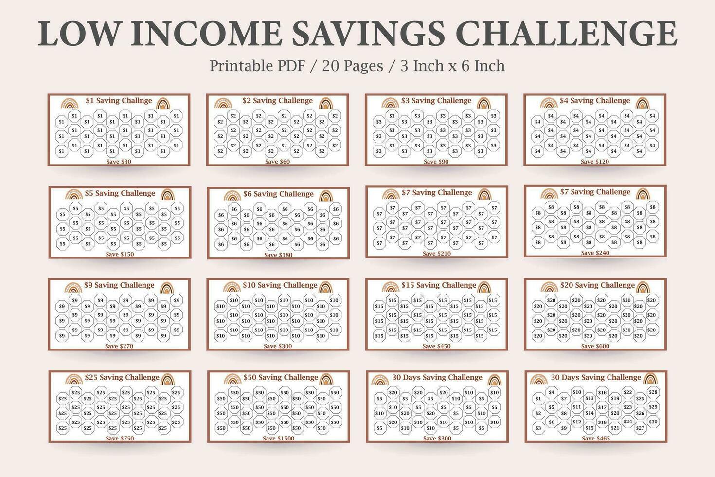Low Income Savings Challenge,Low-Income Budgeting,Mini Savings Challenge Trackers,Budget-Friendly Savings Tracker,Money-Saving Planner vector