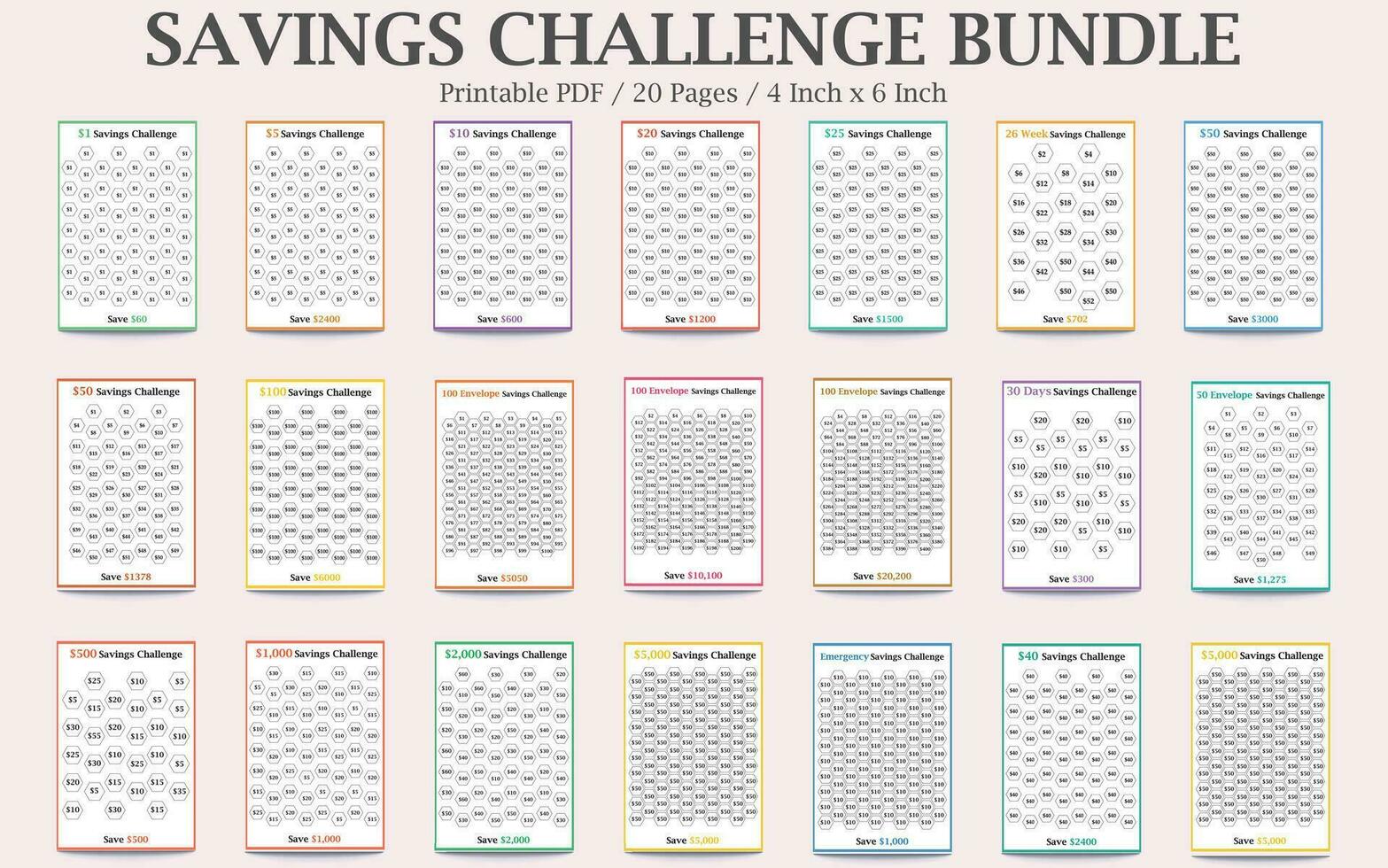 Savings Challenge Bundle,A6 Mini Savings Trackers,Money Saving Challenge,Savings Tracker Printables,Savings Goals Planner vector