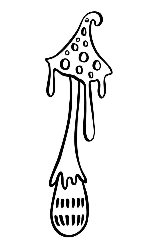 Mystical, magic mushroom. Psychedelic hallucination. Witchy esoteric objects. 60s 70s trippy vector