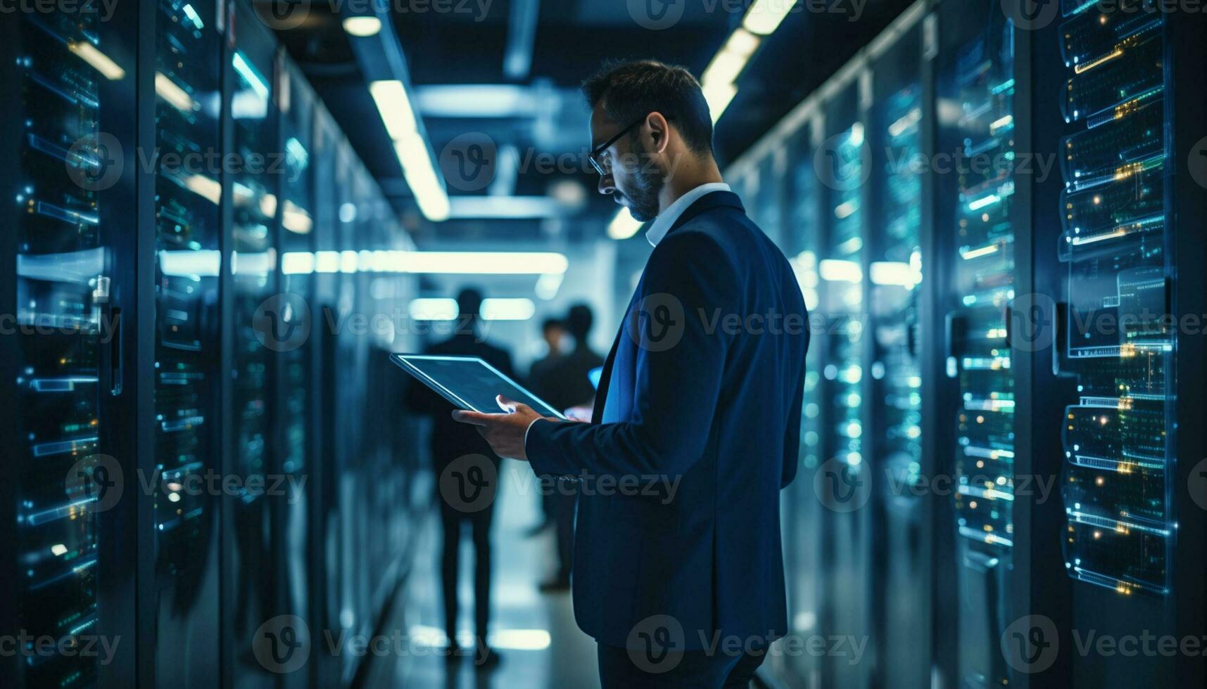 Data center engineers leverage their expertise in technology to manage and maintain the critical infrastructure that supports servers, networks, databases, and other systems. Generative Ai. photo