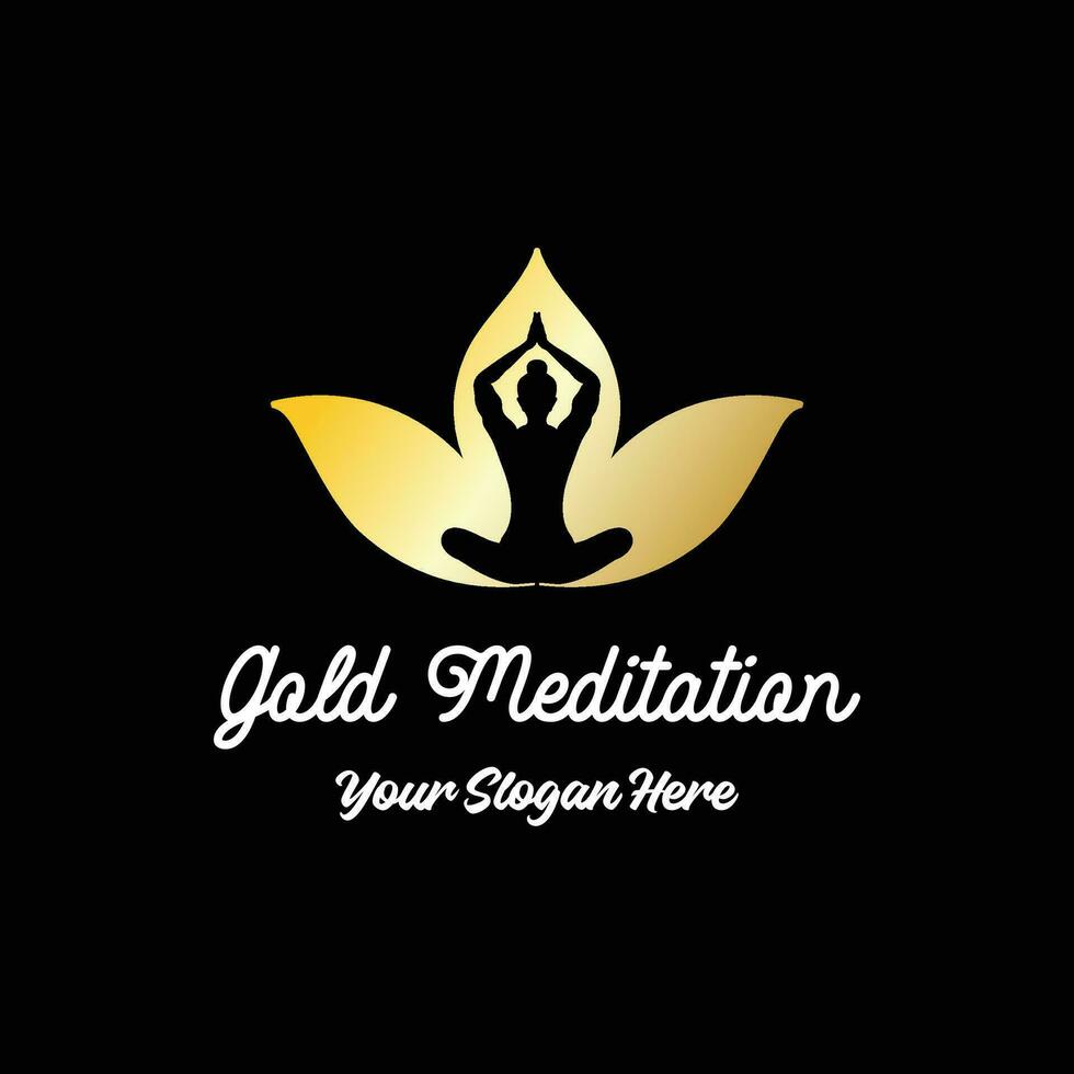 elegante lujo dorado loto yoga meditación logo diseño vector