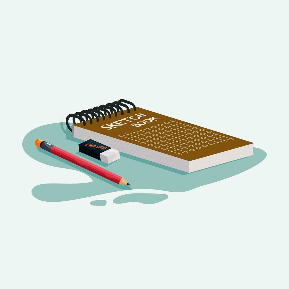 Pencil eraser and sketchbook vector illustration