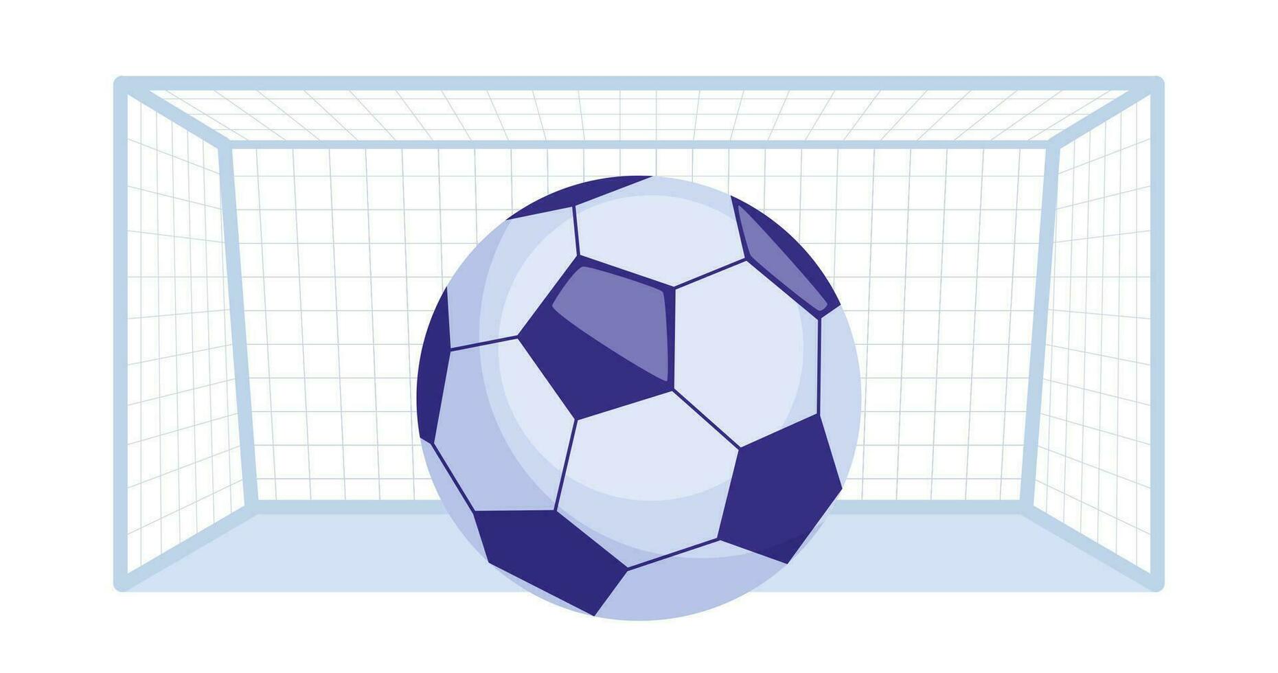 Soccer ball in front of goal post. Football ball against sport stadium. Vector illustration.