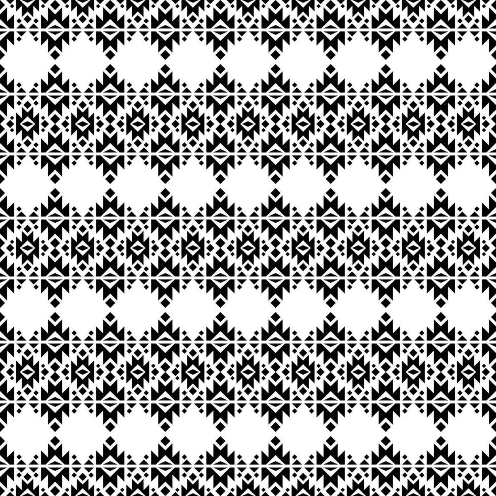 Seamless ethnic pattern in Aztec tribal style with geometric stripe. Native American motif design for fabric, textile, clothing, carpet, ikat, batik, embroidery, background. Black and white colors. vector
