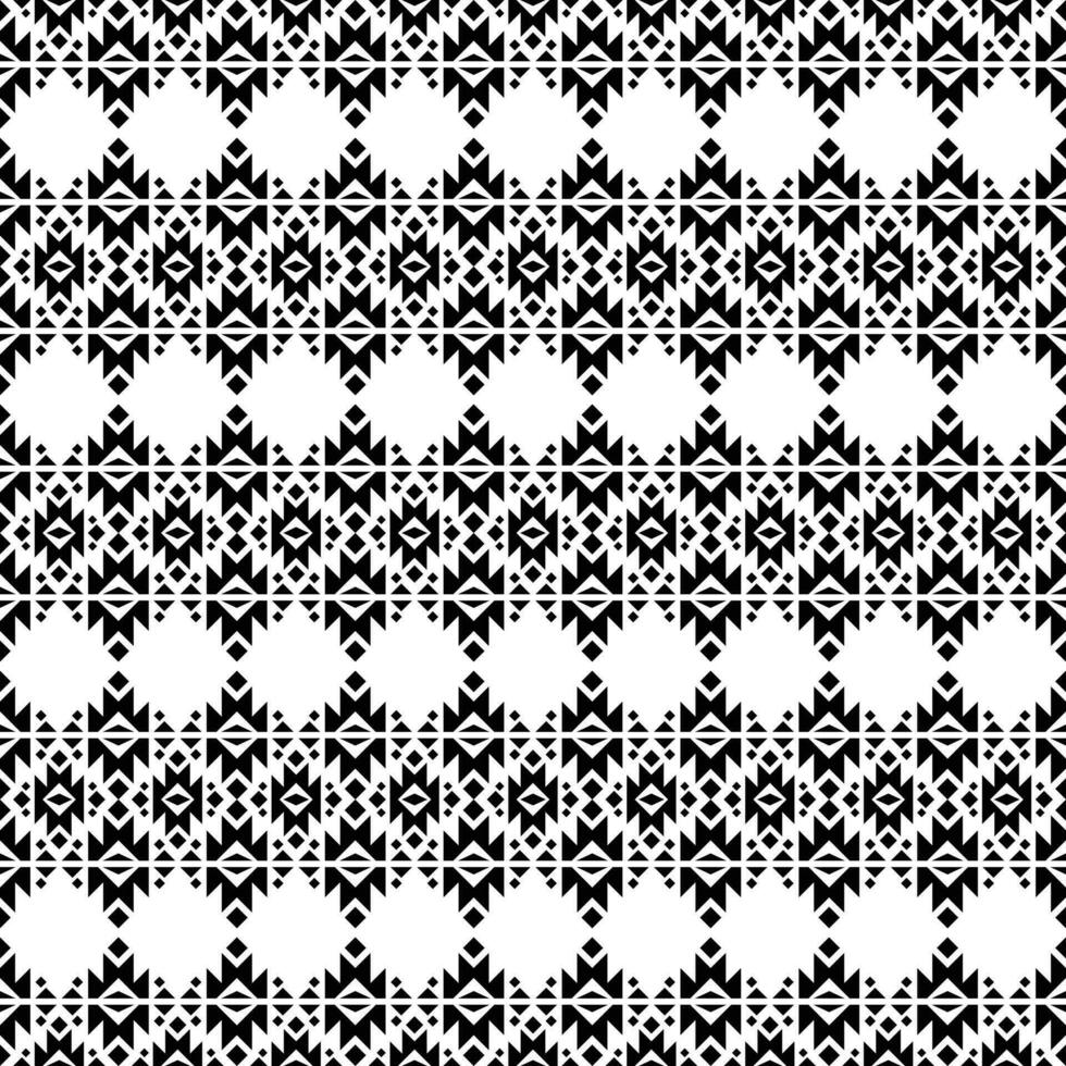 Seamless ethnic pattern in Aztec tribal style with geometric stripe. Native American motif design for fabric, textile, clothing, carpet, ikat, batik, embroidery, background. Black and white colors. vector