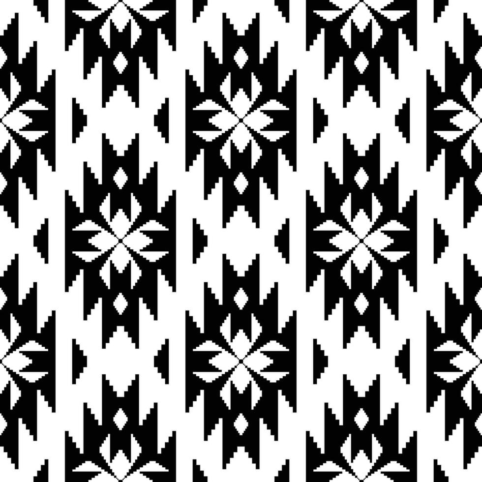 Seamless ethnic repeat pattern in Native American contemporary style. Geometric motif with Aztec and Navajo tribal design fabric, textile, embroidery, print, weaving, interior. Black and white colors. vector