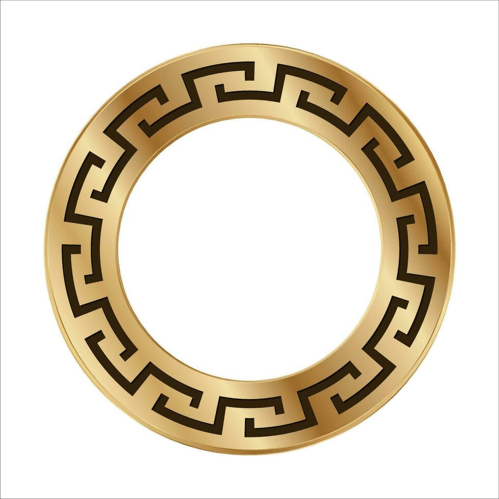 Greek golden circle frame border vector meander round ornament design ...
