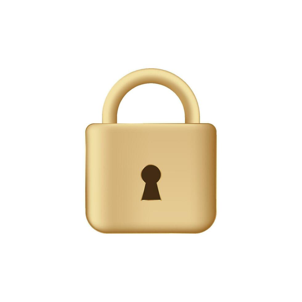 Gold 3d padlock. Yellow gradient secure and protection web login and encryption of confidential vector safe information