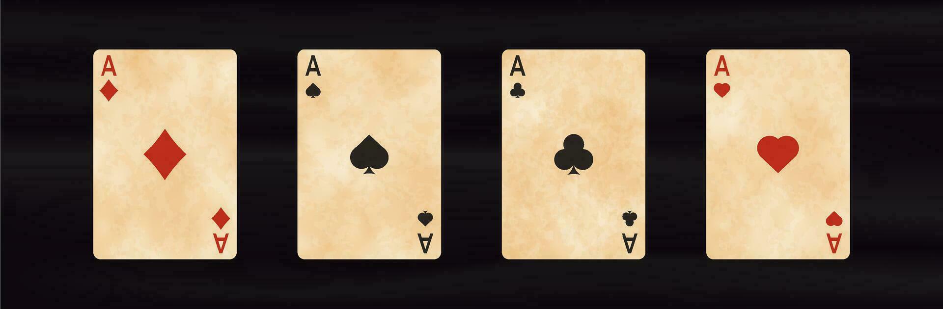 cuatro jugando tarjetas con ases símbolo de juego suerte en póker y exitoso juego en casino con veintiuna y apuestas vector