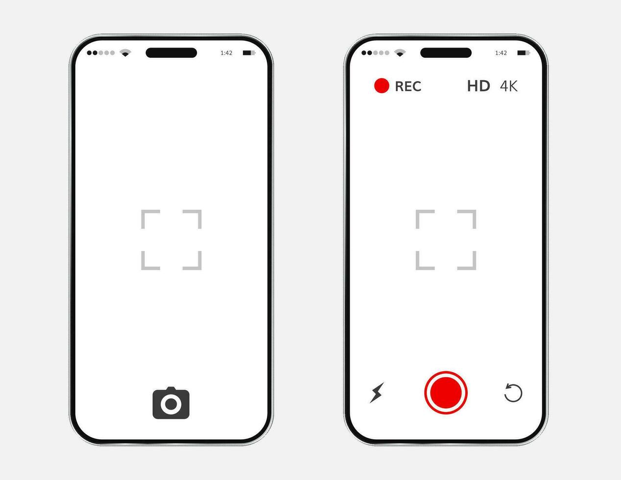 Mobile phone screen camera interface. Digital view finder vector