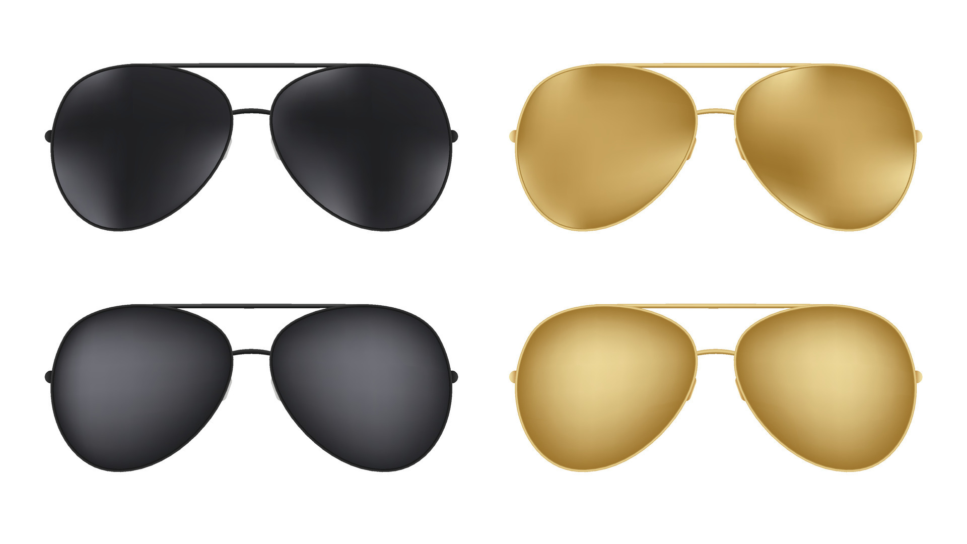 Gold and black sunglasses aviators set. Elegant accessories with