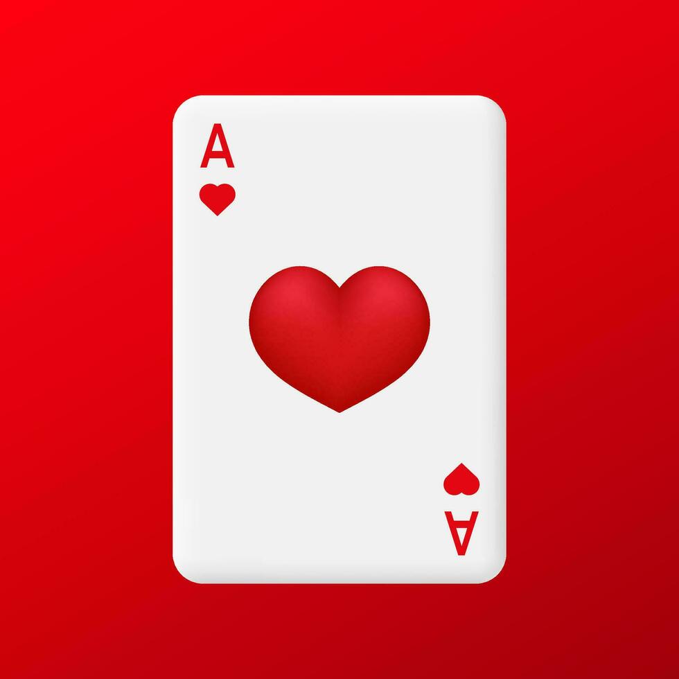 jugando tarjeta as de corazones. símbolo de juego suerte en póker y exitoso juego en casino con veintiuna y vector apuestas