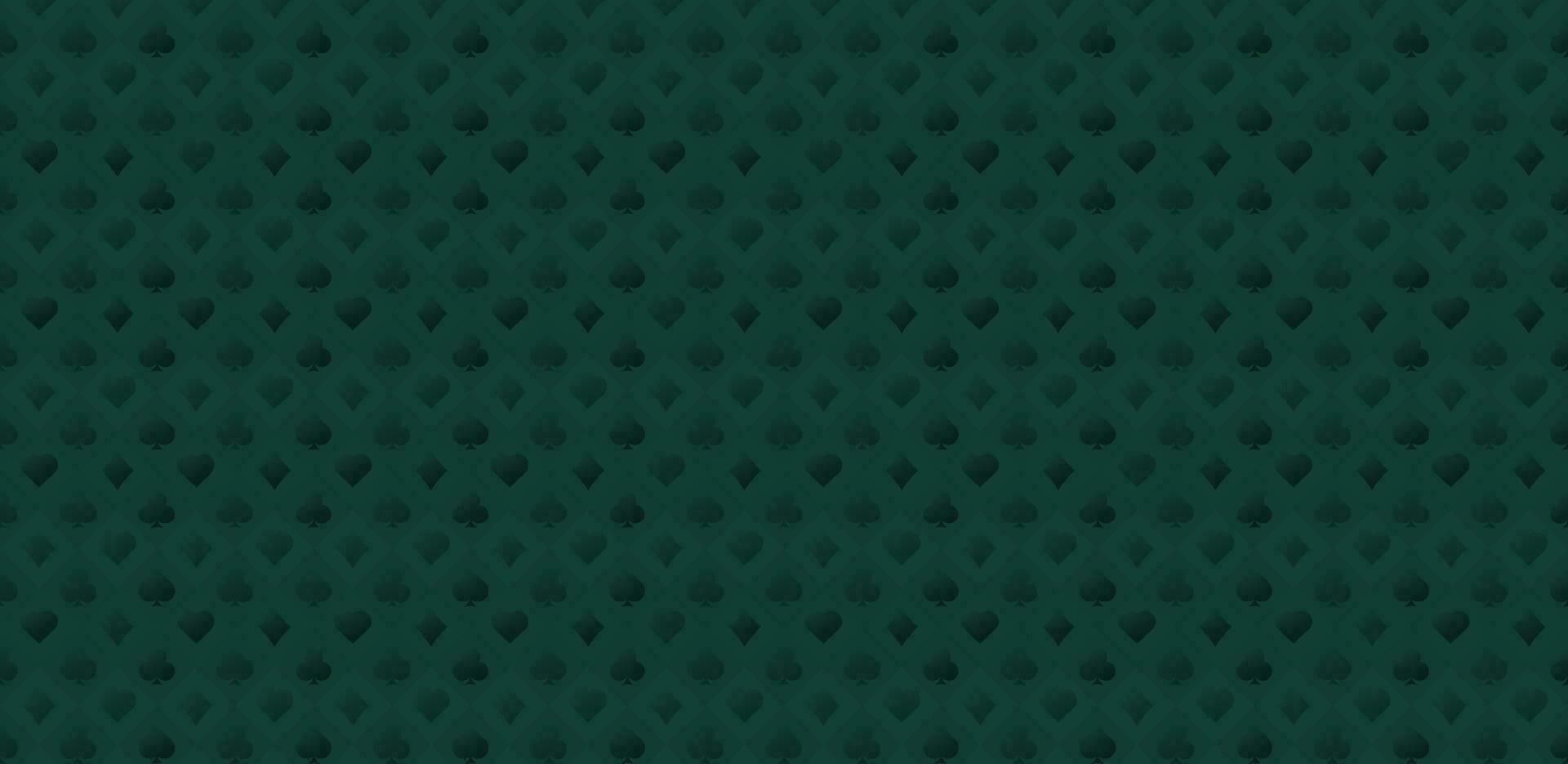 Green surface with card playing suits background. Velvet texture poker table decoration with gambling and vector bets
