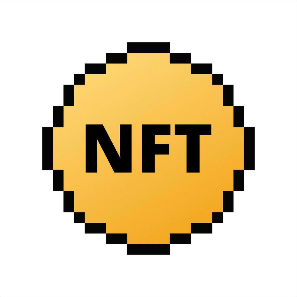 Nft 8 bit pixel token . non fungible token digital currency coin vector