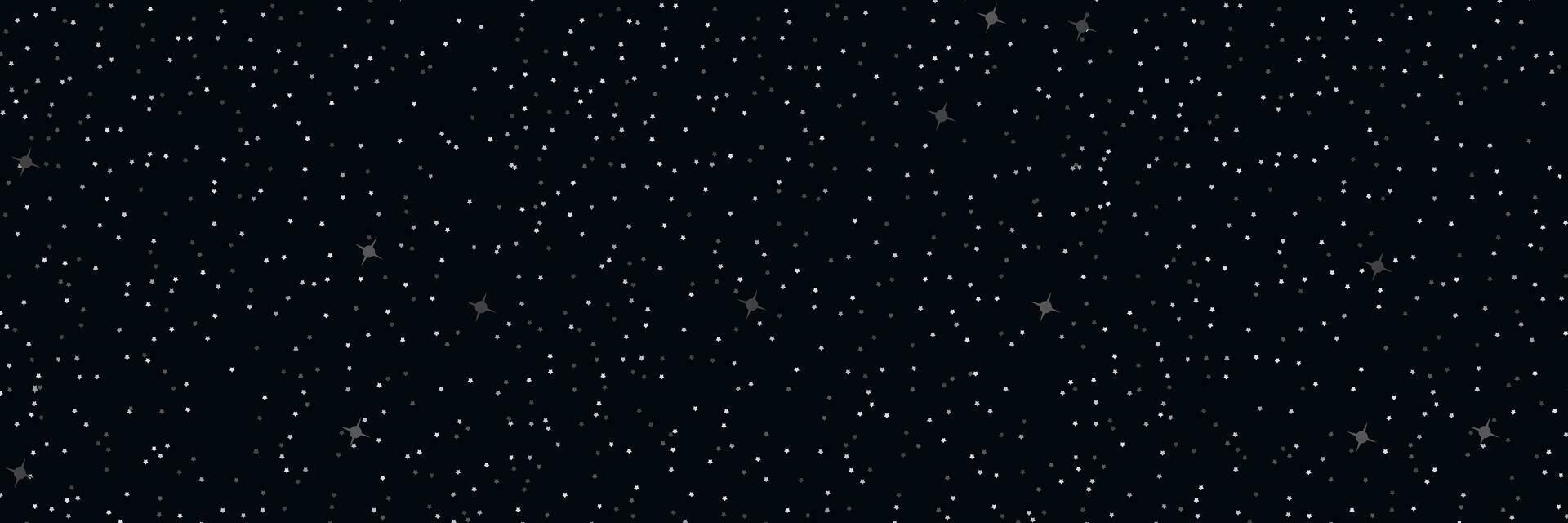 Dark starry sky background. Black galactic space with constellations with bright distant nebulae and bright textures of vector planets