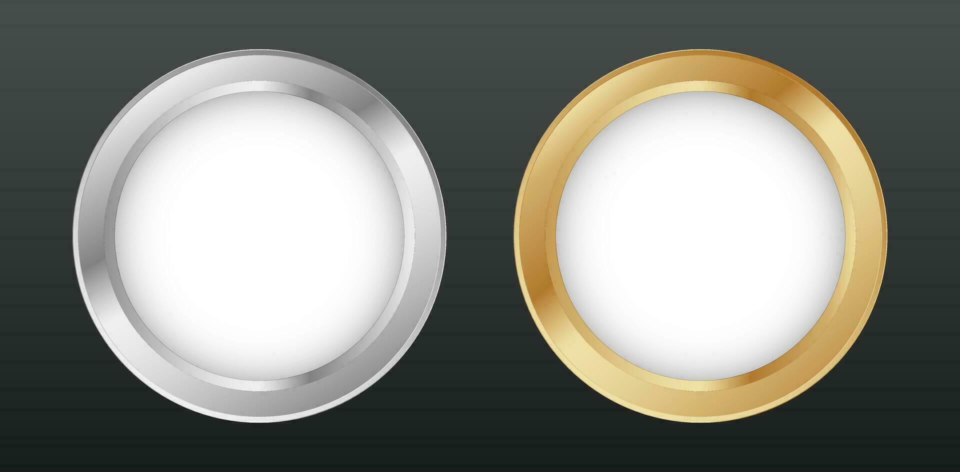 Golden and metal circle photo frame vector. Round gold ring vector