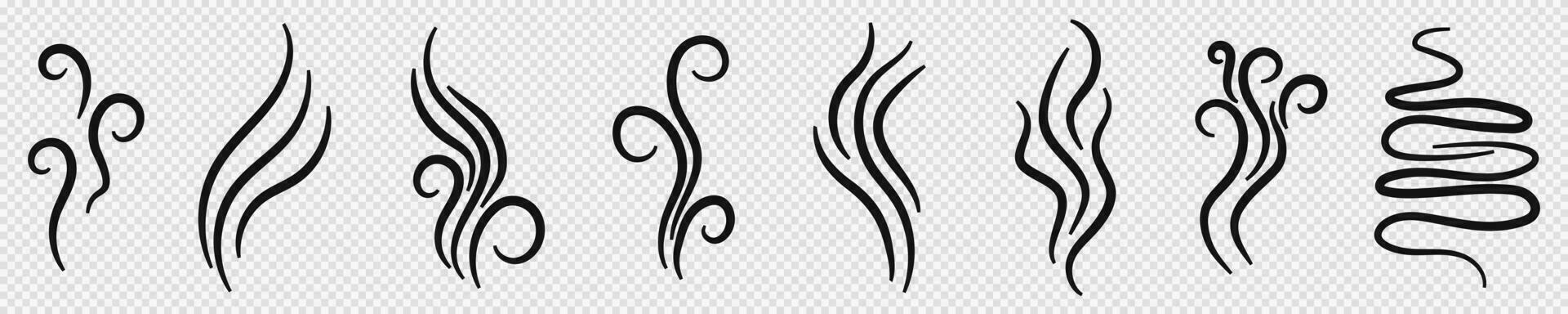 Wind and evaporation symbol. Linear contours of smoke and hot smog with steam and smell vector symbolism