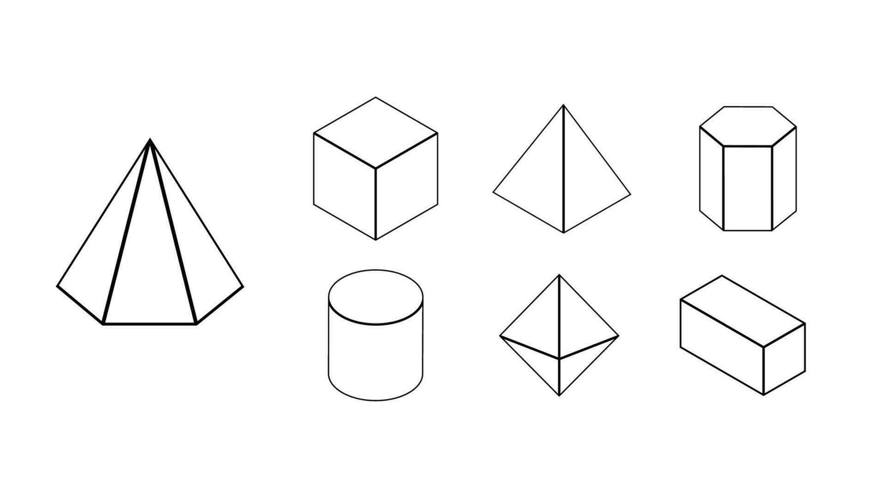 Set of 3D geometric shapes. Isometric outline views. The science of geometry and math. vector