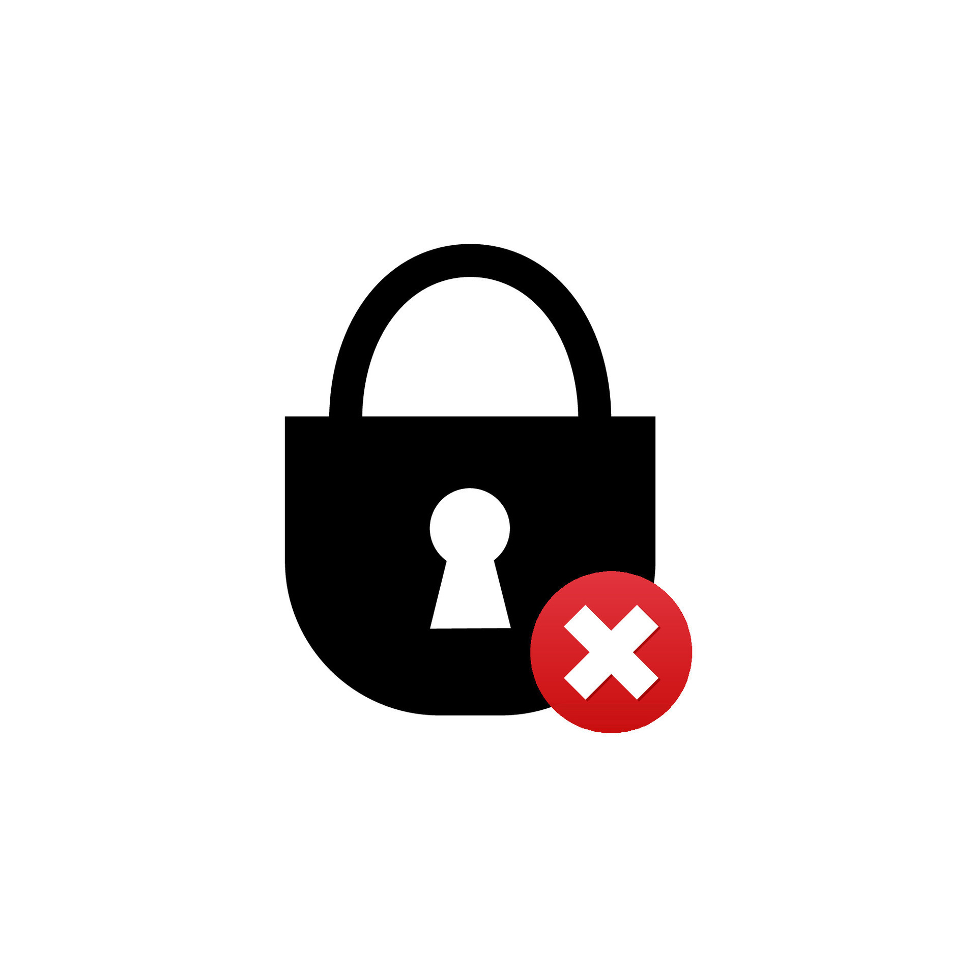 Black padlock with red cross. Weak and dangerous web login and