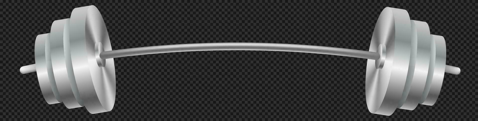Realistic steel barbell with weight discs. Athletic equipment for bodybuilding and weightlifting with lot of weight for sports activities and pumping up vector muscles