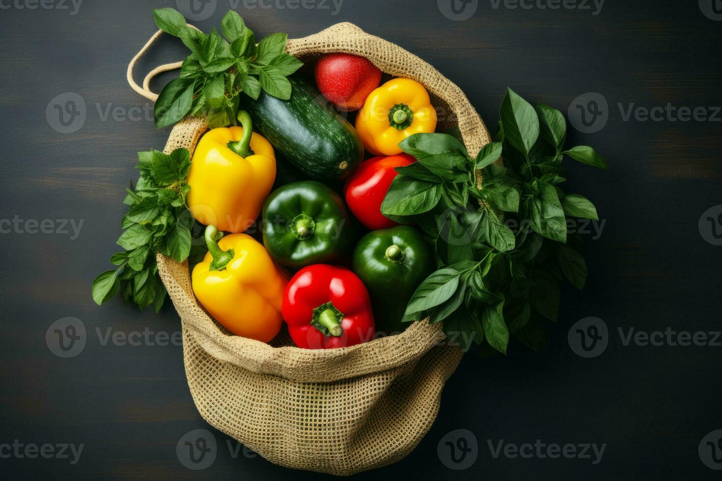 Seasonings, vegetables, fruits and foods on light background. Generative AI photo