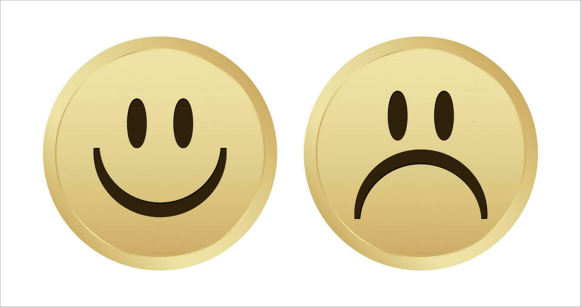 oro moneda emoji contento cara vector. retro Años 80 emoli icono dorado simbólico vector