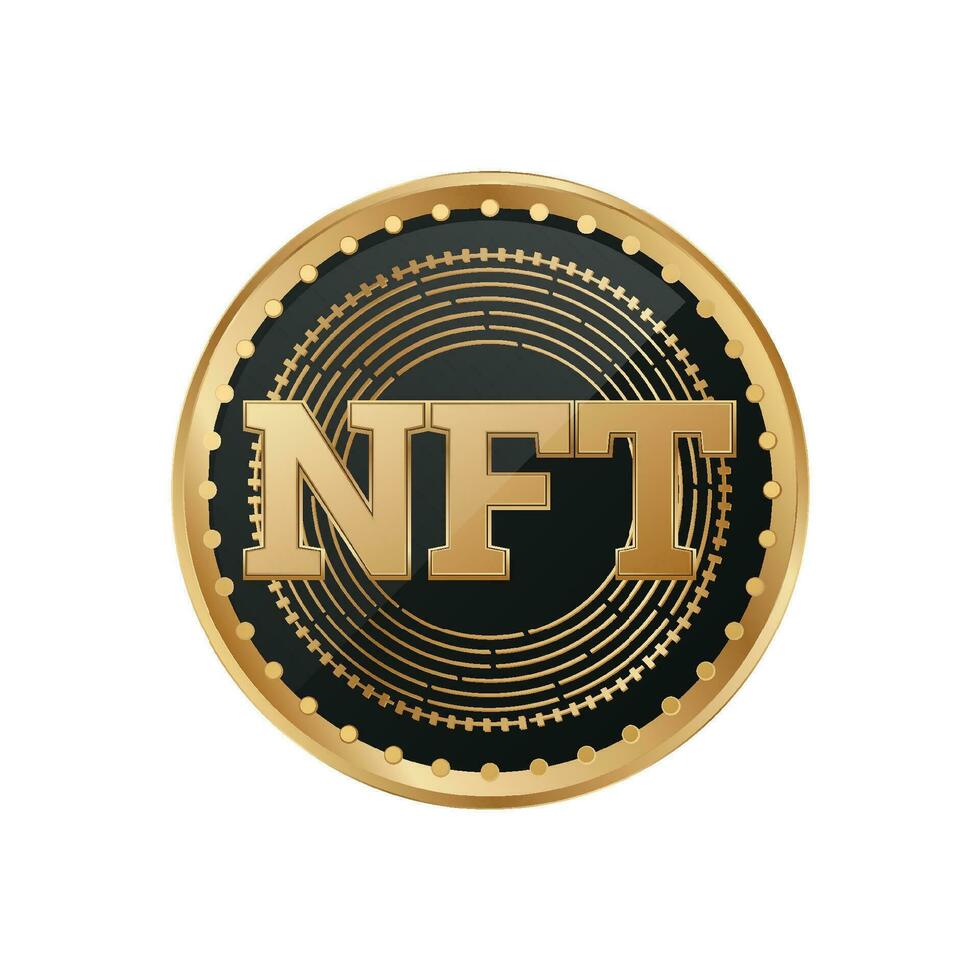 Nft golden token . non fungible token digital currency coin vector