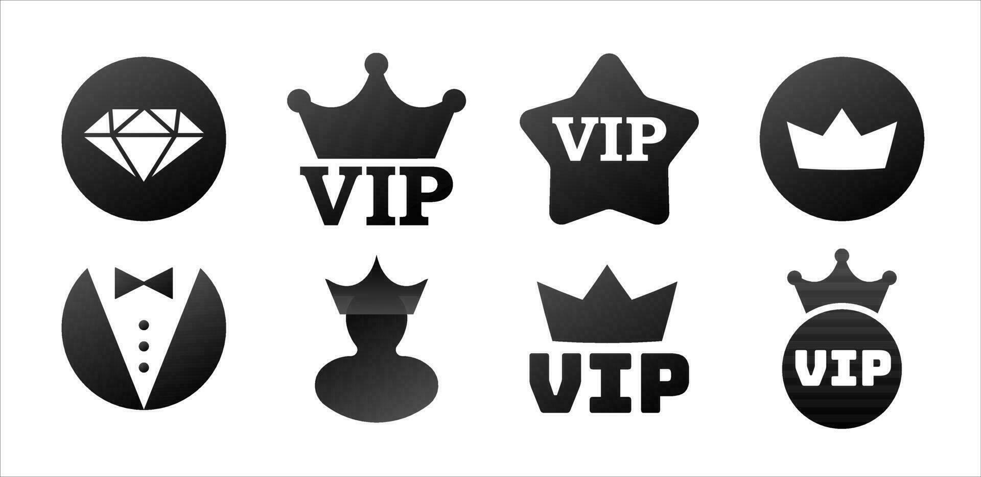 pegatinas con VIP símbolos icono. lujo corona prima certificado para invitación con smoking exclusivo emblema y elegante diseño para famoso y rico vector visitantes