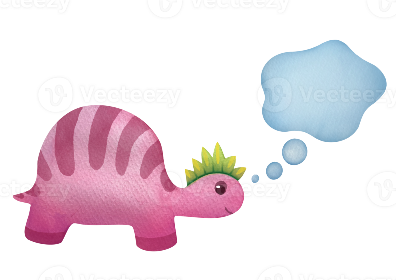 talking dinosaur in watercolor style, dialog cloud with empty copy space. Clipart speech bubbles with stains and children's cute character. dialogue thoughts, idea, dreams, replica Illustration png