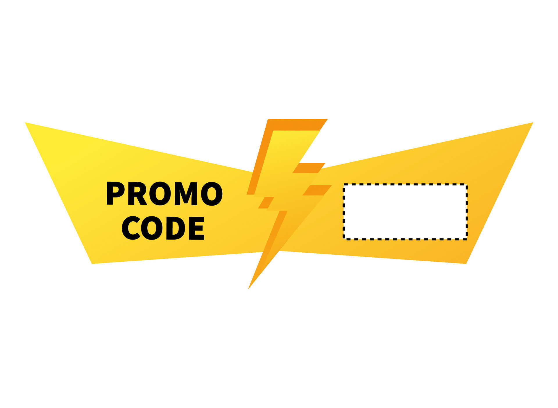 Geometric coupon with promo code and lightning. Golden voucher with break line for business