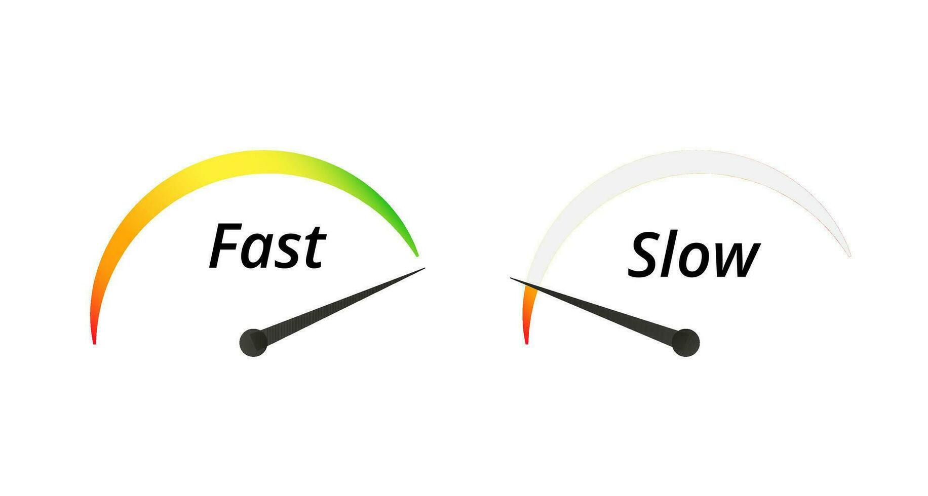 Scale indicator fast and slow. Measurement gauge with dial showing positive green and negative red pressure with dashboard vector speedometer
