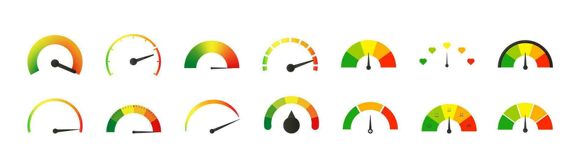 Control measuring indicator set. Dashboard gauge with dial showing positive green and negative red pressure with dashboard vector speedometer