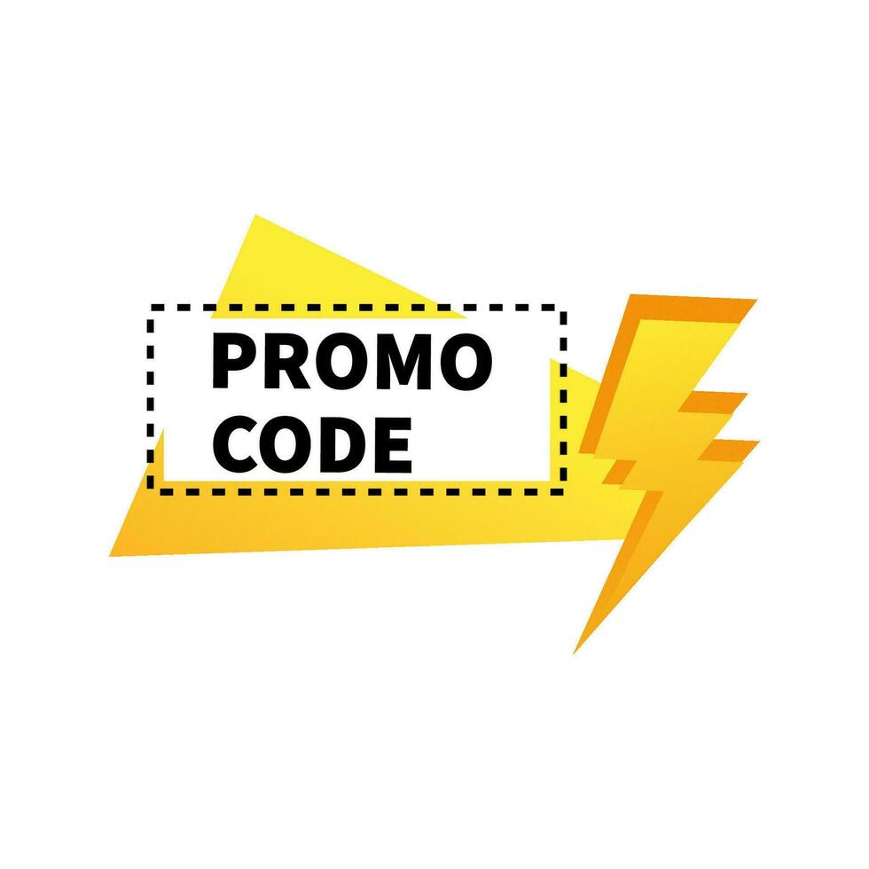 Coupon with promo code and golden lightning. Black voucher with break line for business discount and retail for cutting and marketing vector offers