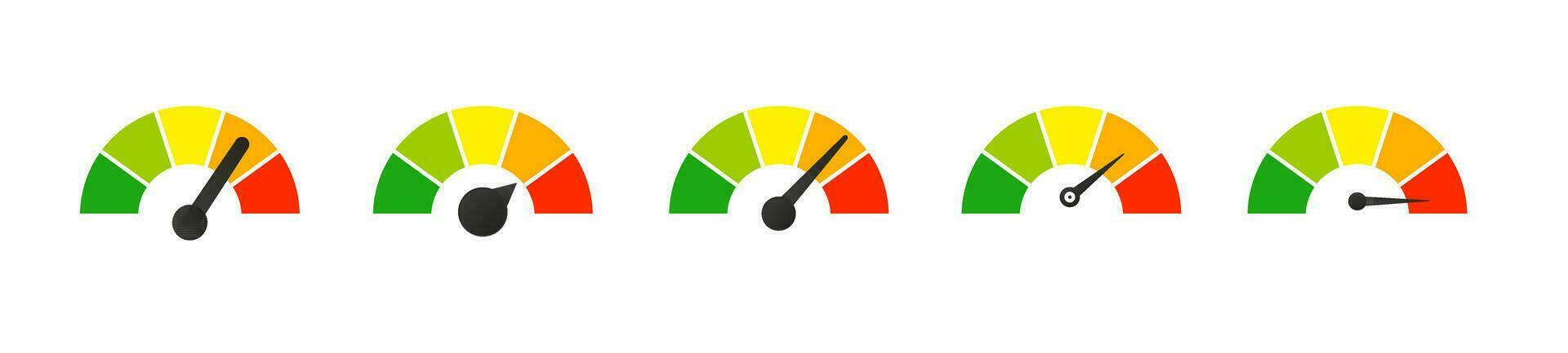 Round dashboard indicator set. Gauge with power dial showing positive green and negative red pressure with color vector speedometer