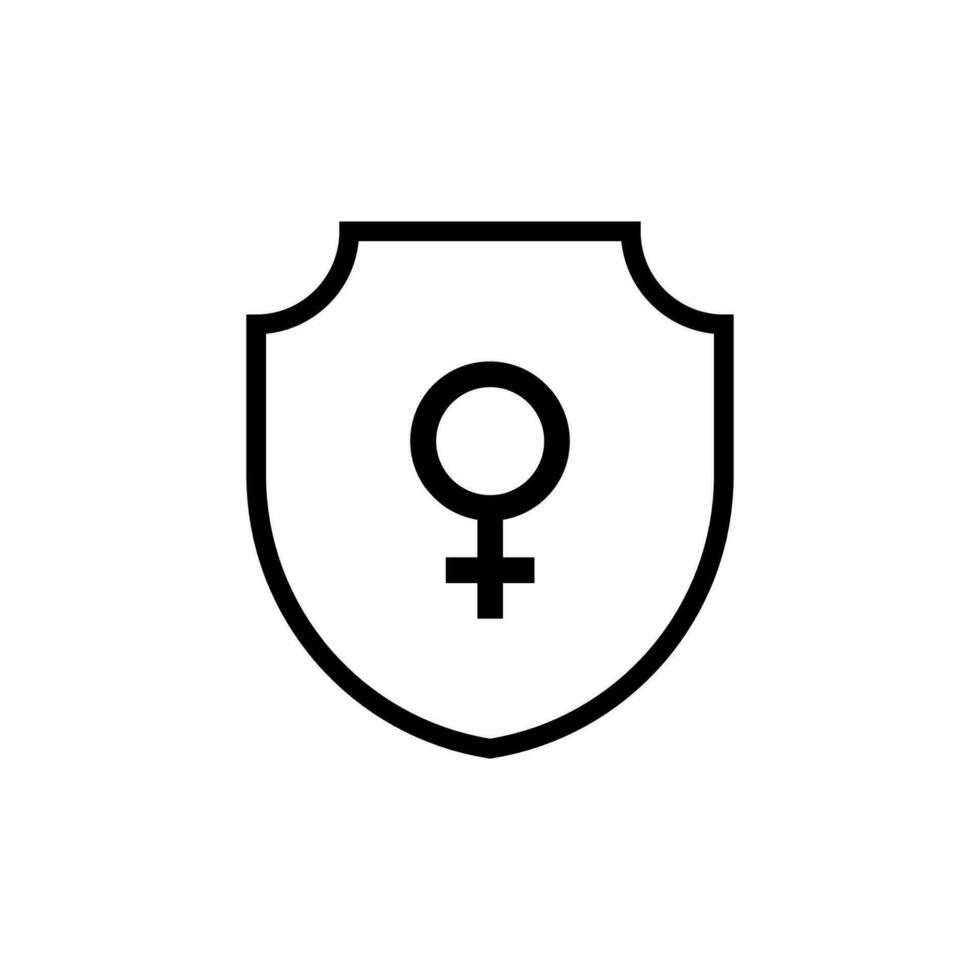 Black shield with female gender symbols icon. Protection and safety of women from violence and humiliation with provision of rights and vector privileges