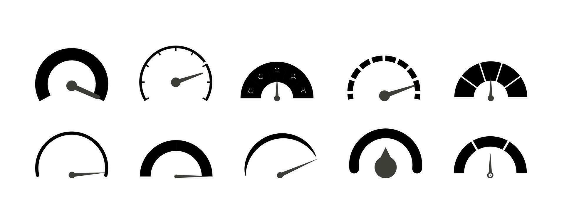 Round black indicator set. Measuring gauge with dial showing positive