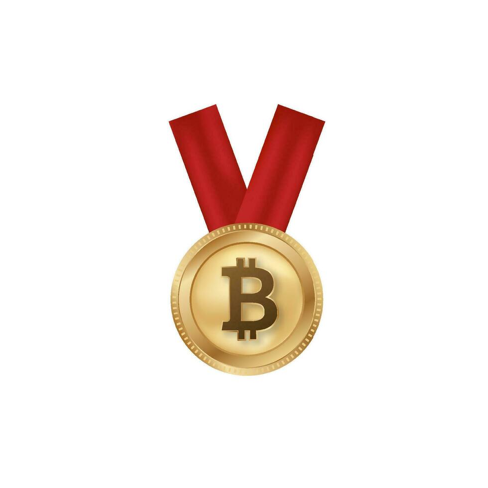 Bitcoin digital currency gold medal reward vector