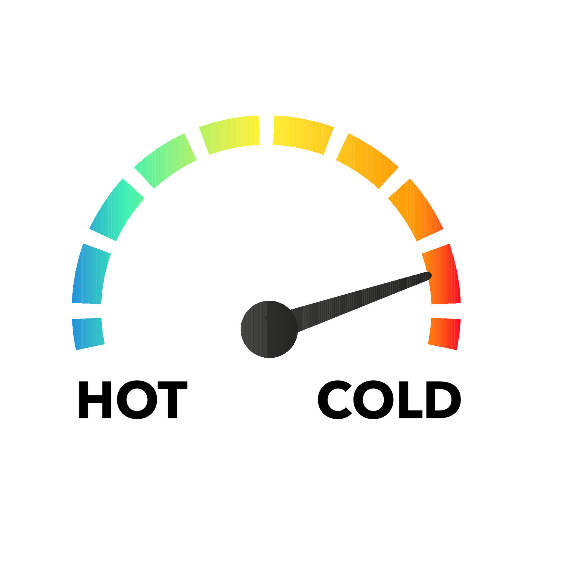Round temperature indicator. Gauge with hot and cold dial showing blue