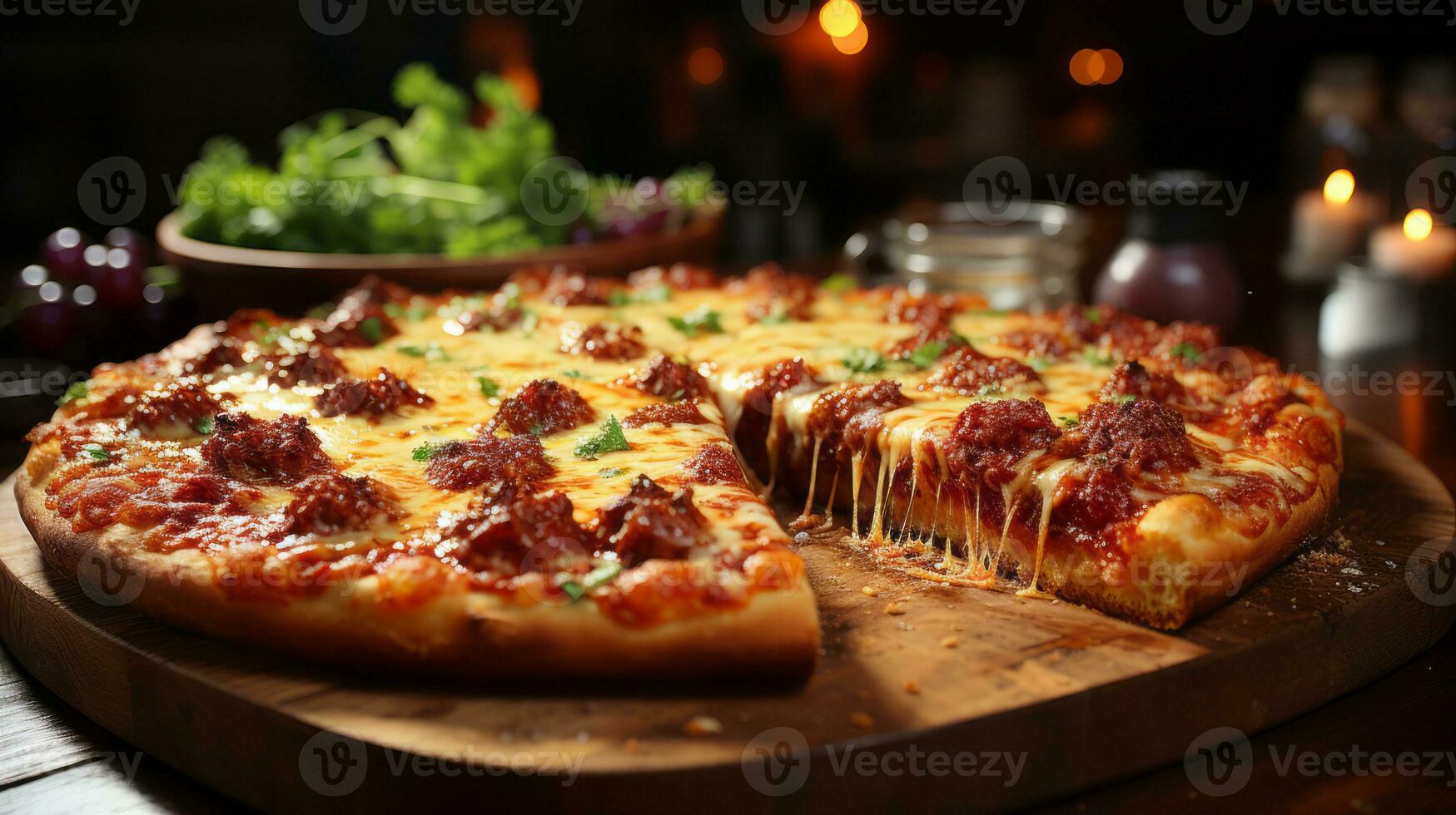 delicioso Pizza con un montón de queso y muy apetitoso. generativo ai foto