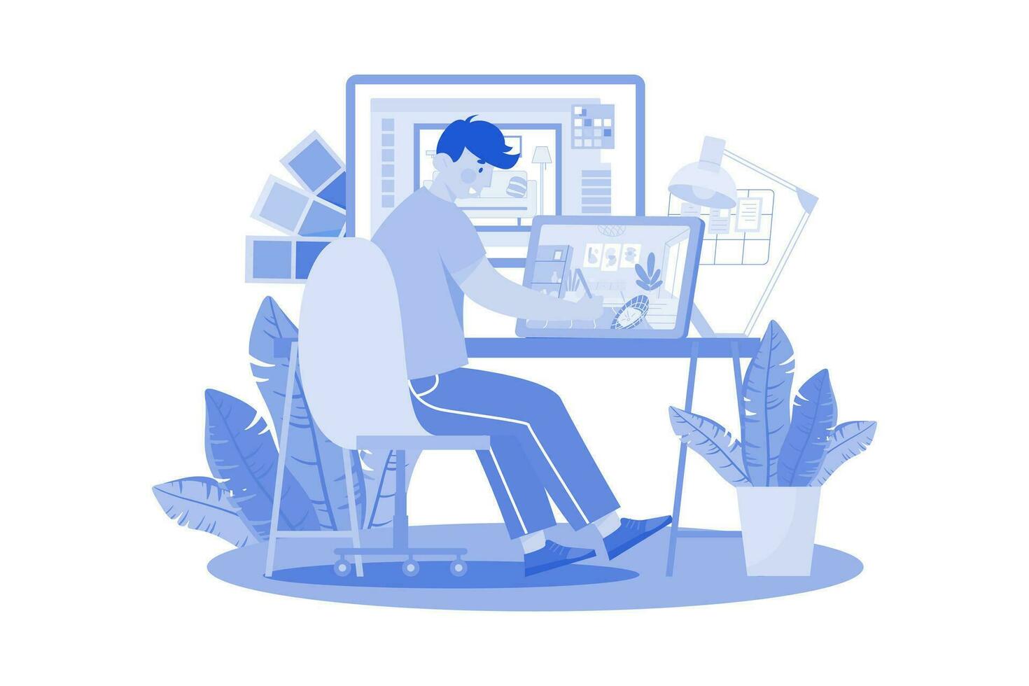 Interior Designer planning interior spaces for functionality and aesthetics vector