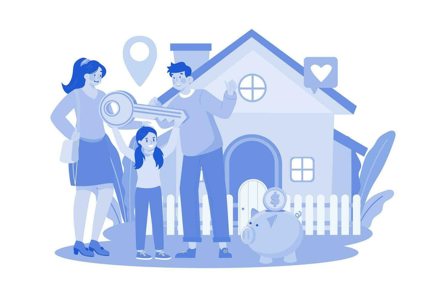 Happy Family Standing In Front Of A New House vector